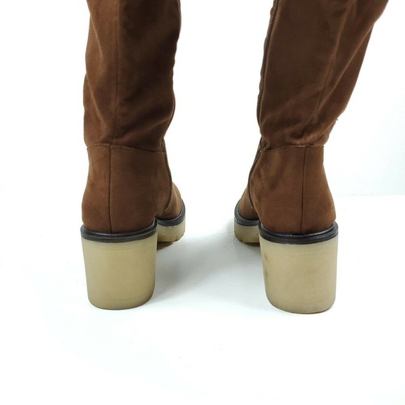 Mi.im Miim Boots 8.5 Vegan Faux Suede Chestnut Brown Chunky Heel Knee High - Picture 6 of 9